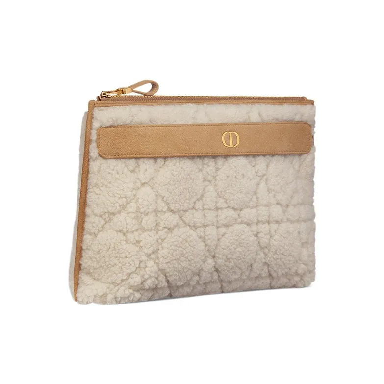DIOR Caro Shearling Clutch Large Size Women's Beige/Brown-1