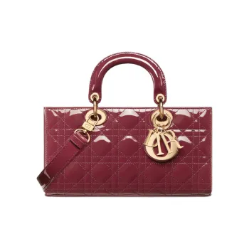 DIOR Lady D-JOY Patent Leather Cowhide Dior Bag Shoulder Bag Crossbody Bag Handbag Medium Size Women's Dark Purple Red