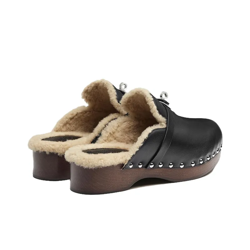 HERMES Carlotta Abrasion-Resistant Wrap-toe Slippers Women's Black-3