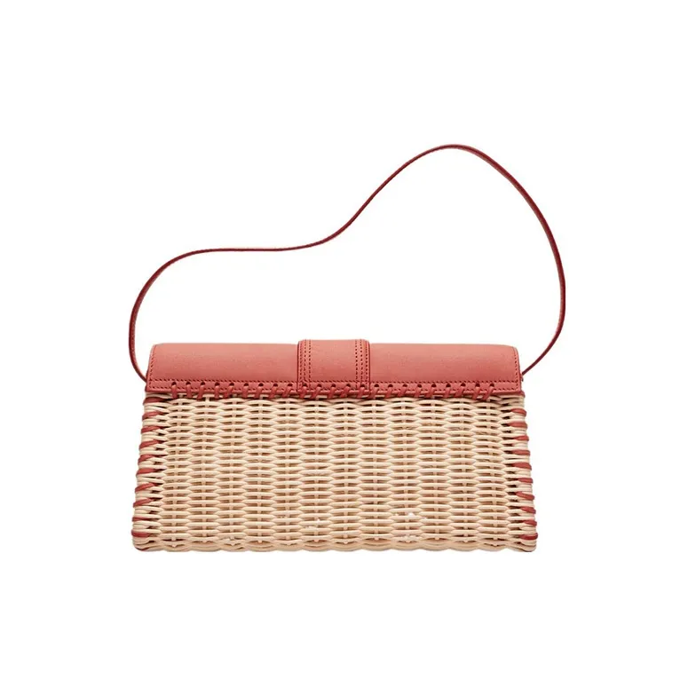 Jacquemus Wicker With Cow Leather Shoulder Bag Crossbody Bag Handbag Women's Deep Red-2