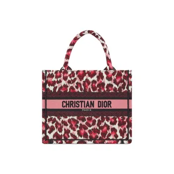 DIOR BookToteMizza Embroidery Tote Bag Shopping Bag Handbag Small Size Women's Burgundy/Multicolor