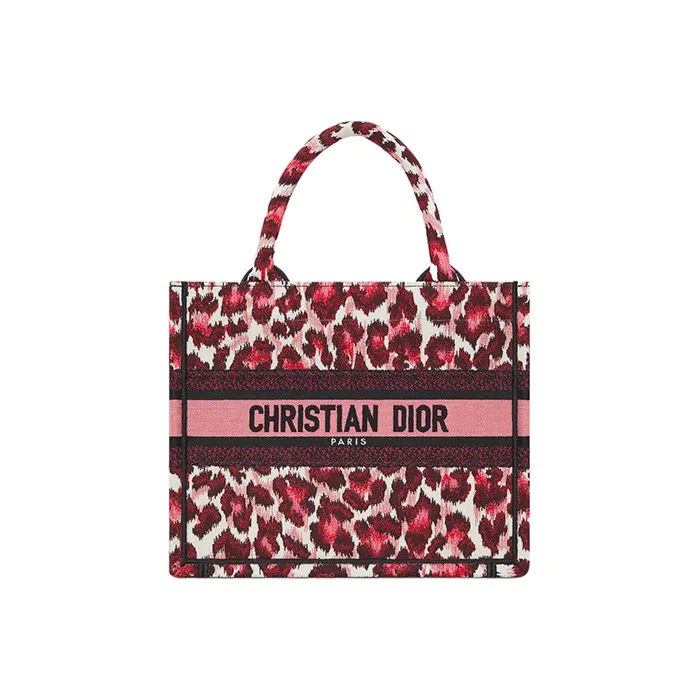 DIOR BookToteMizza Embroidery Tote Bag Shopping Bag Handbag Small Size Women's Burgundy/Multicolor-0