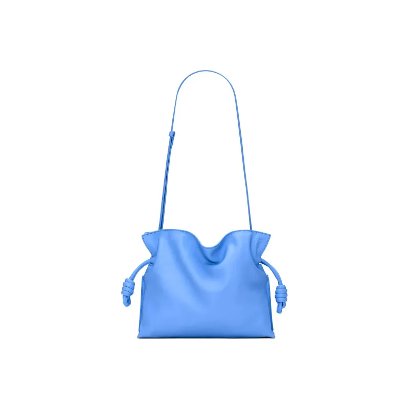 LOEWE Flamenco Napa Calf Leather One Shoulder Clutch Large Size Women's Blue-3