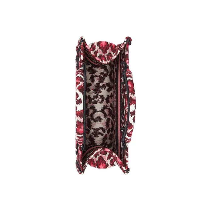 DIOR BookToteMizza Embroidery Tote Bag Shopping Bag Handbag Small Size Women's Burgundy/Multicolor-3