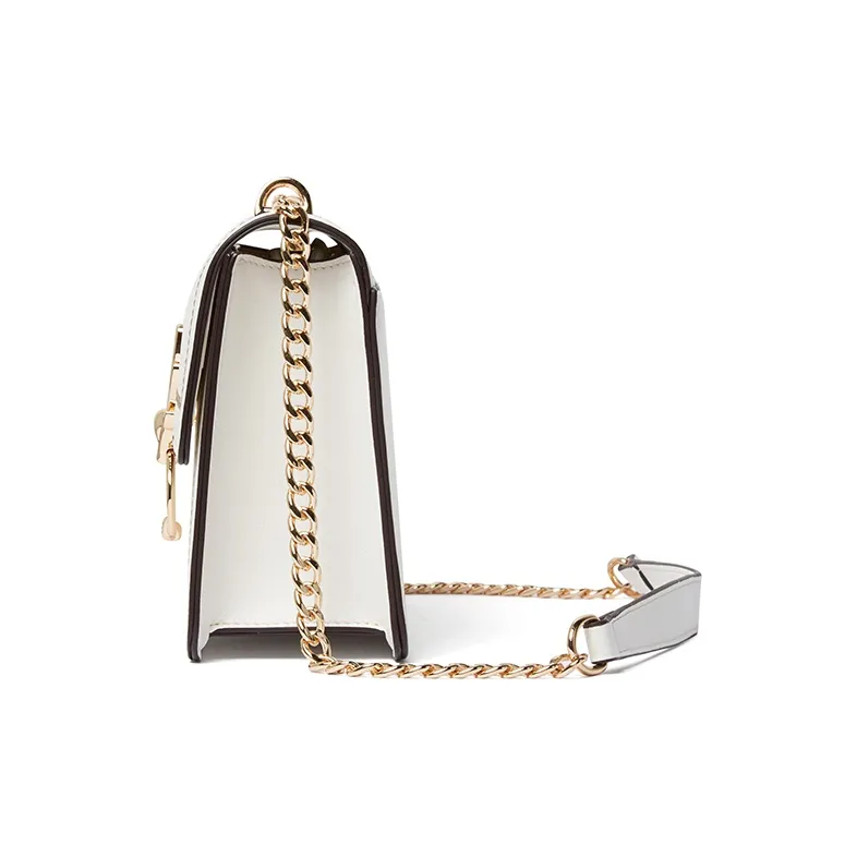 TUCANO Authentic Cow Leather, Synthetic Leather Chain Bag, Small Square Bag, Shoulder Bag Women's Cream White/Black-2
