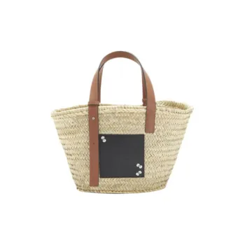 LOEWE Totoro, Collaboration Palm Leaf With Calfskin Basket Handbag Trumpets Women's Natural & Black