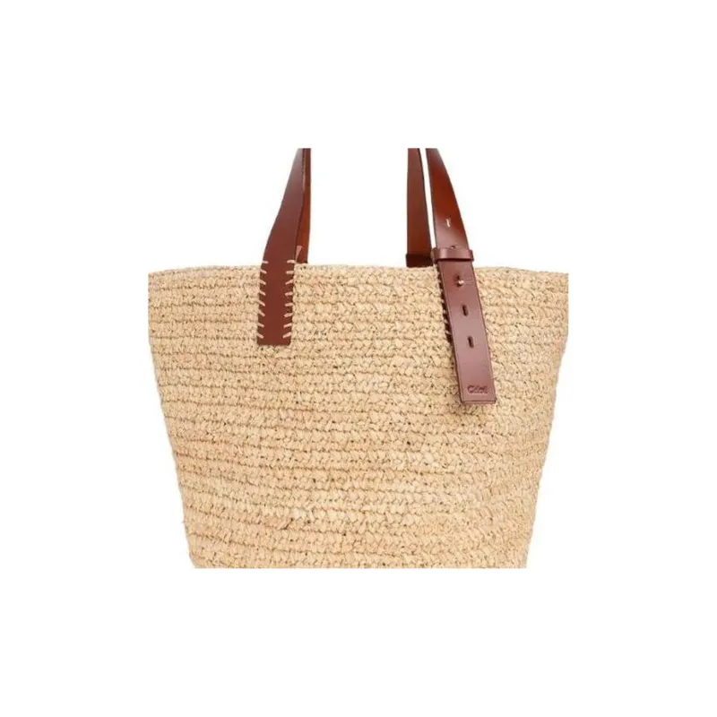 Chloe Raffia Tote Bag, Shopping Bag, Handbag, Shoulder Bag Women's Beige-2