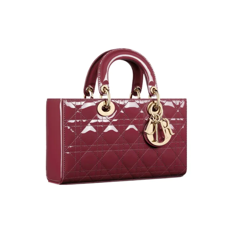 DIOR Lady D-JOY Patent Leather Cowhide Dior Bag Shoulder Bag Crossbody Bag Handbag Medium Size Women's Dark Purple Red-3