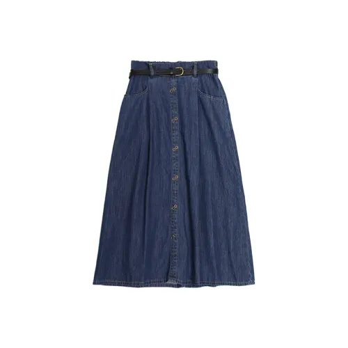 SETIROM Denim Long Skirts Women's Dark Blue