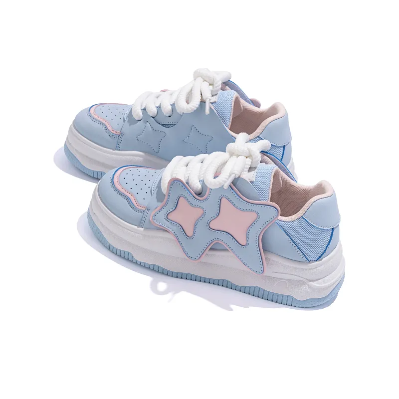 HUANQIU Slip Resistant Low Top Skateboard Shoes Women's Light Blue-5