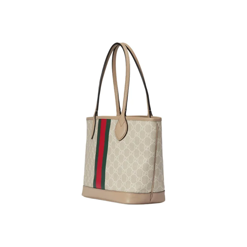 GUCCI Ophidia Canvas With Leather Trim Tote Bag Shopping Bag Shoulder Bag Handbag Small Size Women's Beige/White-1