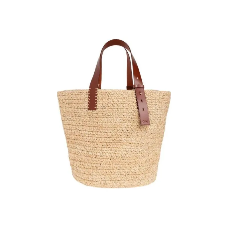 Chloe Raffia Tote Bag, Shopping Bag, Handbag, Shoulder Bag Women's Beige-0