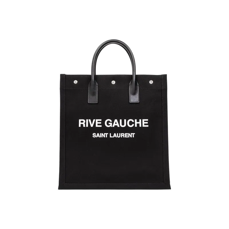SAINT LAURENT Rive Gauche Canvas With Calfskin Tote Bag, Shopping Bag, Canvas Bag, Handbag Men's Black-0