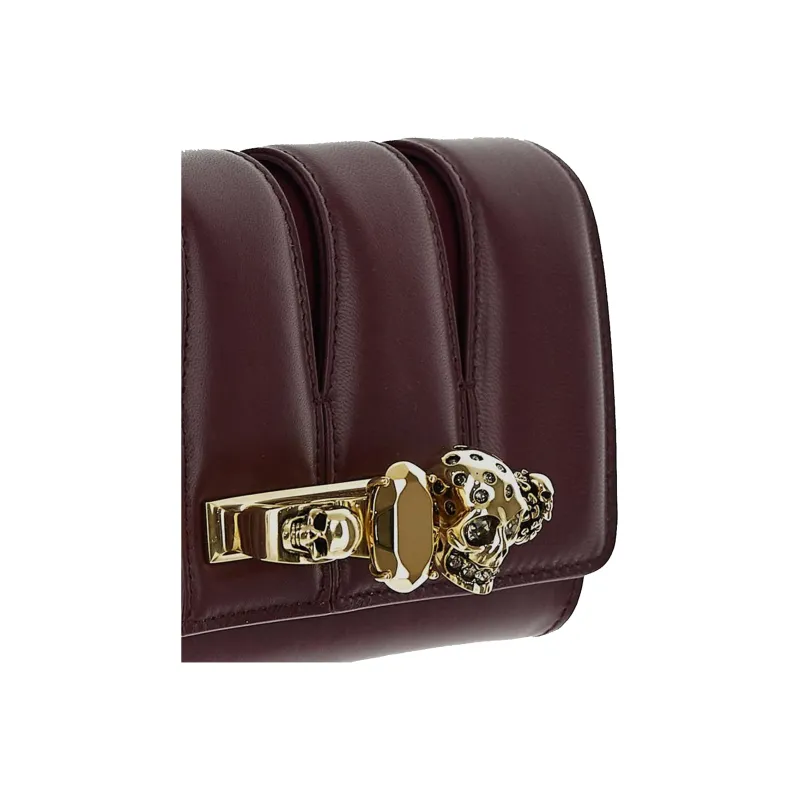 Alexander McQueen Leather One Shoulder Crossbody Clutches Women's Burgundy-4