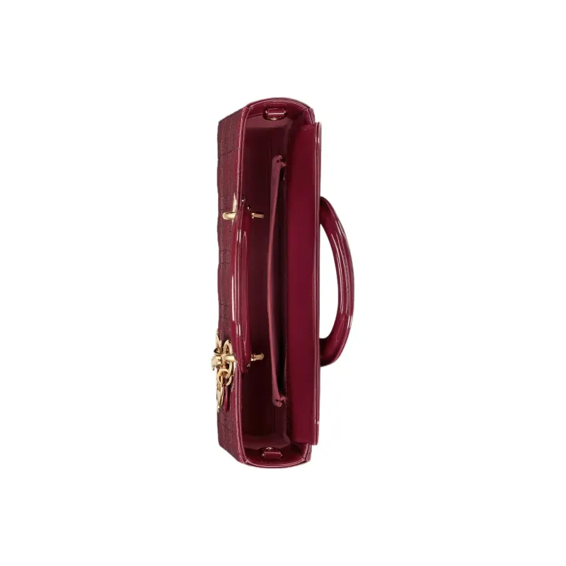DIOR Lady D-JOY Patent Leather Cowhide Dior Bag Shoulder Bag Crossbody Bag Handbag Medium Size Women's Dark Purple Red-5