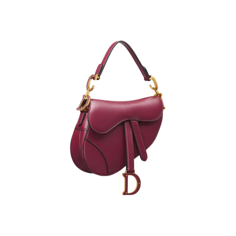 DIOR Smooth Calf Leather Saddle Bag Shoulder Bag Crossbody Bag Handbag Mini Women's Dark Purple Red-1