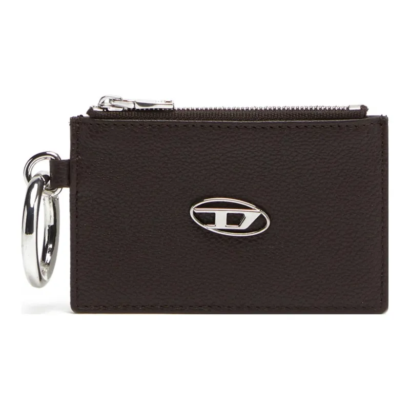 DIESEL Cow Leather Coin Purse, Card Holder Unisex Brown-0