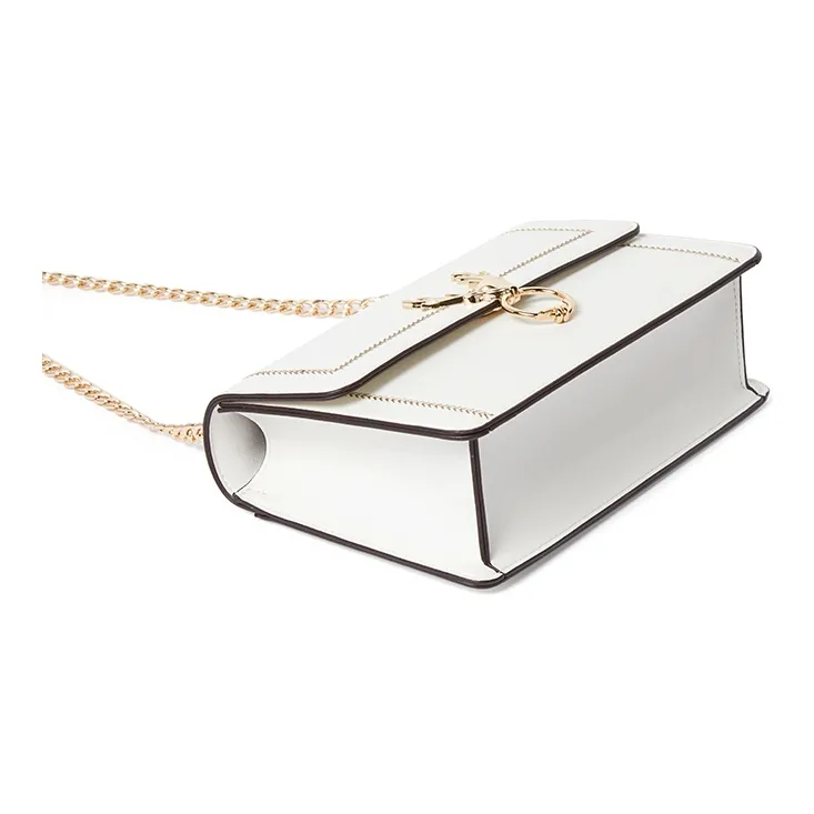 TUCANO Authentic Cow Leather, Synthetic Leather Chain Bag, Small Square Bag, Shoulder Bag Women's Cream White/Black-1