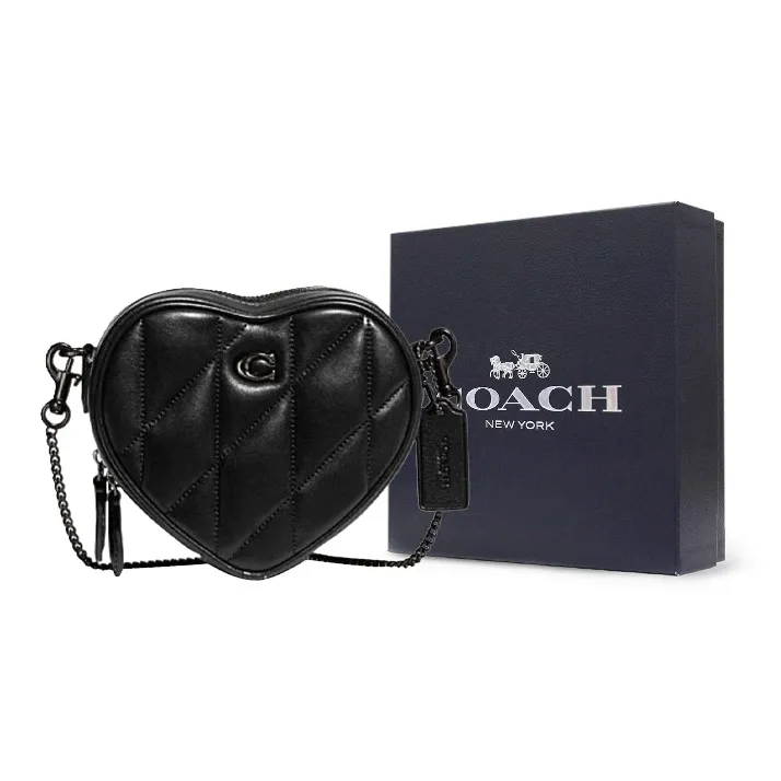 COACH Heart Sheepskin With Cow Leather Shoulder Bag, Crossbody Bag Mini Women's Black-6