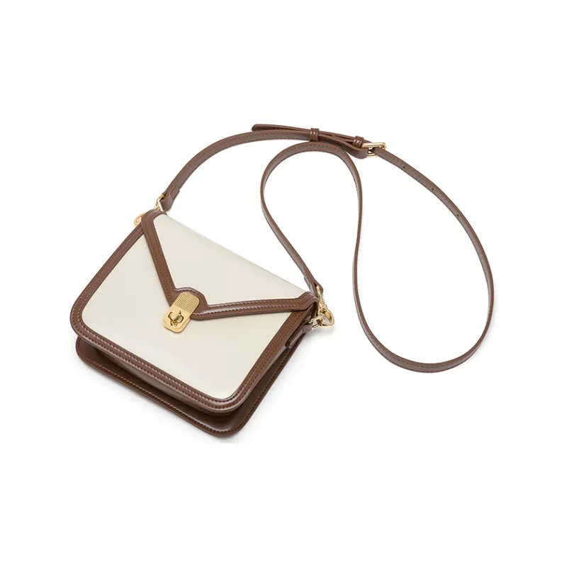 Simvay Clos Cow Leather Shoulder Bag, Crossbody Bag, Small Square Bag Small Size Women's Cheese Milk Coffee-2