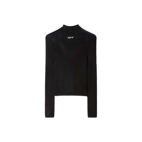 OFF-WHITE Logo-print Open-knit Turtleneck Jumper