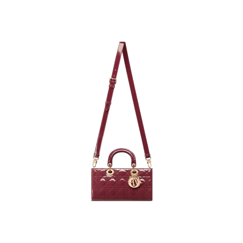 DIOR Lady D-JOY Patent Leather Cowhide Dior Bag Shoulder Bag Crossbody Bag Handbag Medium Size Women's Dark Purple Red-1