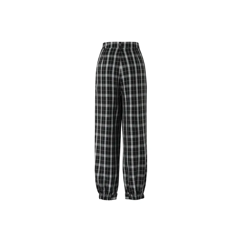 SOON FLOWER Casual Pants Women's Black White Plaid-1