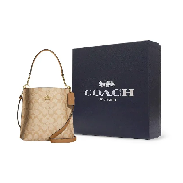 COACH Mollie Canvas With Leather Bucket Bag, Handbag, Shoulder Bag Small Size Women's Khaki-6