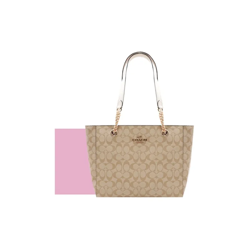 COACH Marlie Canvas With Leather Tote Bag, Shopping Bag, Shoulder Bag Women's Khaki-4