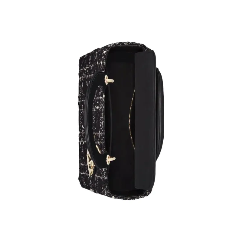 DIOR Lady D-Lite Tweed Dior Bag Shoulder Bag Crossbody Bag Handbag Medium Size Women's Black-4
