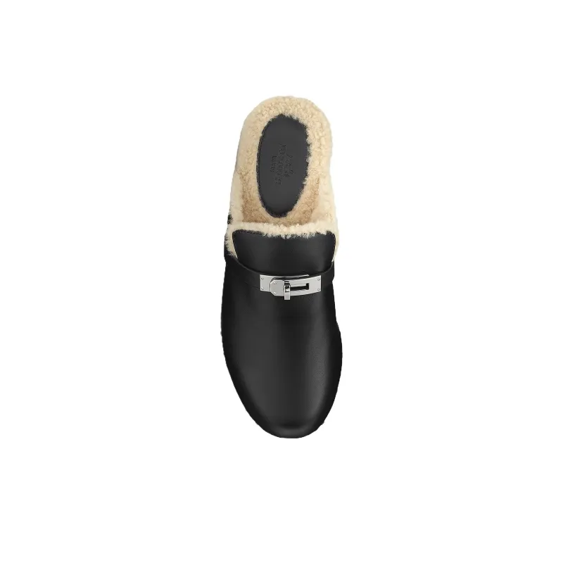 HERMES Carlotta Abrasion-Resistant Wrap-toe Slippers Women's Black-4