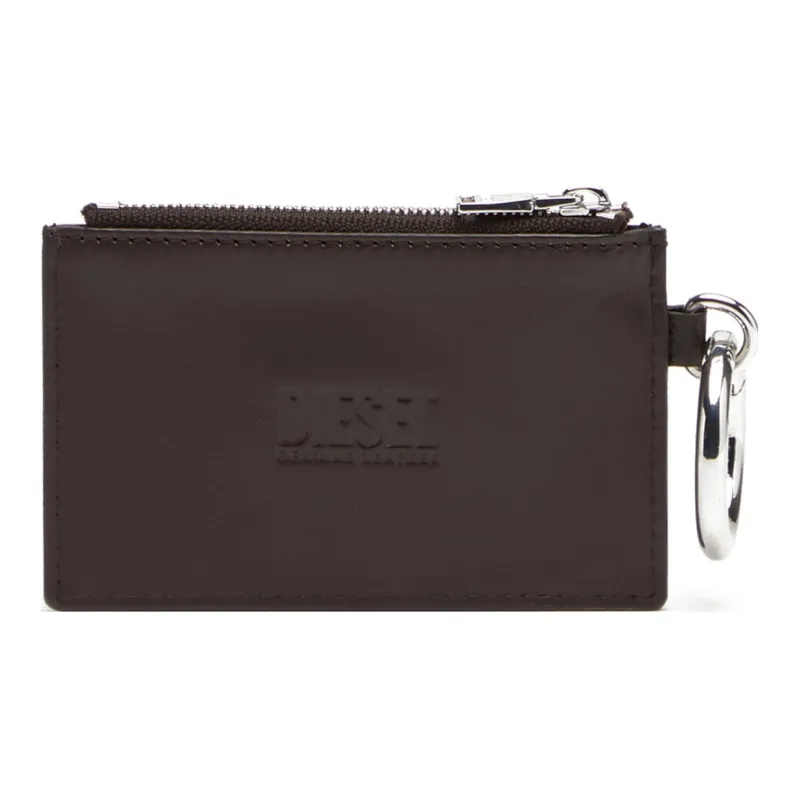 DIESEL Cow Leather Coin Purse, Card Holder Unisex Brown-1