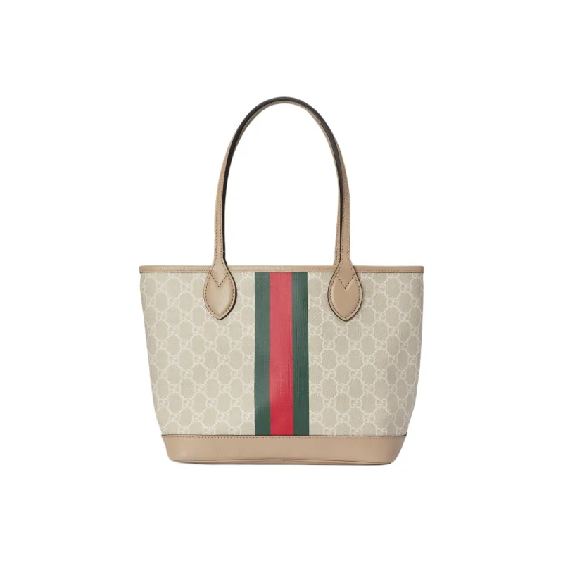 GUCCI Ophidia Canvas With Leather Trim Tote Bag Shopping Bag Shoulder Bag Handbag Small Size Women's Beige/White-4