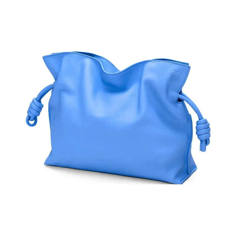 LOEWE Flamenco Napa Calf Leather One Shoulder Clutch Large Size Women's Blue-1