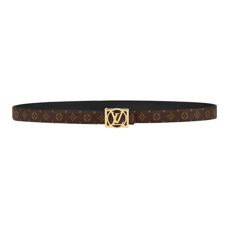 LOUIS VUITTON Classic Logo Smooth Buckle Leather Canvas Leather Belts Women's Black Width 1.8CM-1