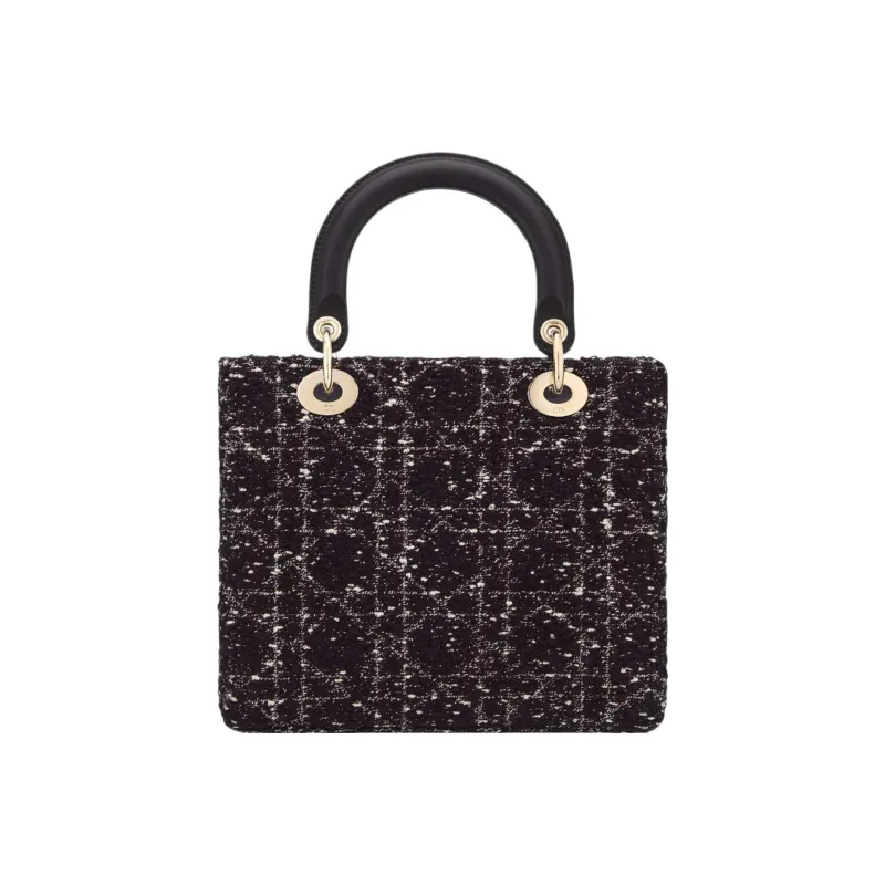 DIOR Lady D-Lite Tweed Dior Bag Shoulder Bag Crossbody Bag Handbag Medium Size Women's Black-3