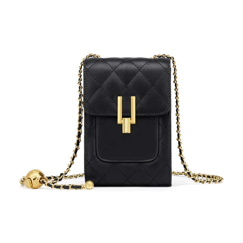 Simvay Clos Cow Leather Shoulder Bag, Crossbody Bag With Cell Phone Pouch Trumpets Women's Black/Ecru-1