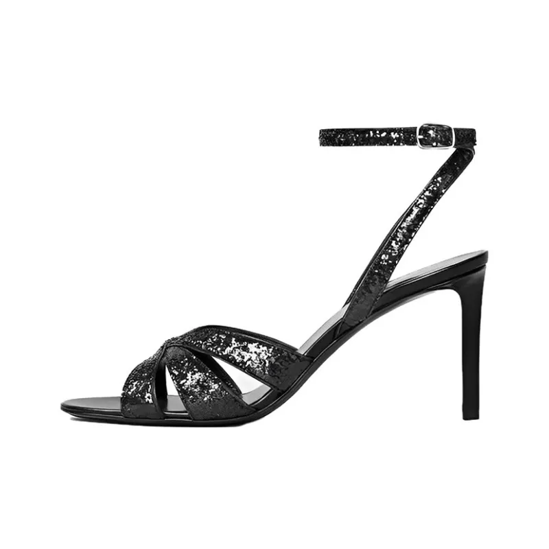 CELINE One Strap Sandals 8cm Women's Black-0