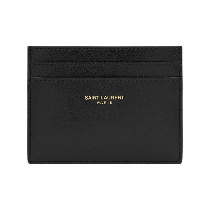 SAINT LAURENT PARIS Coated Bark Texture Leather Card Holder Men's Black-4
