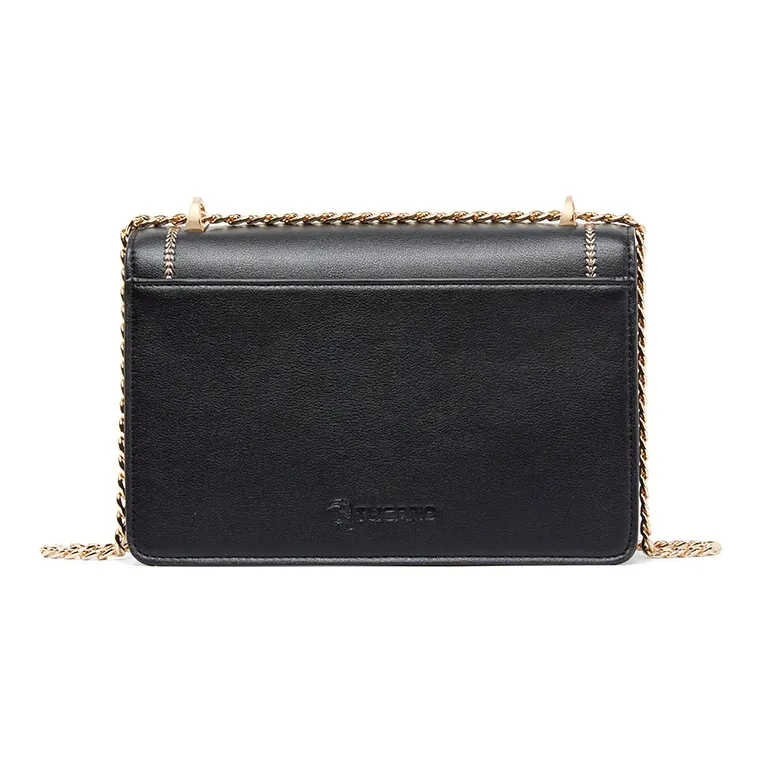 TUCANO Authentic Cow Leather, Synthetic Leather Chain Bag, Small Square Bag, Shoulder Bag Women's Cream White/Black-8