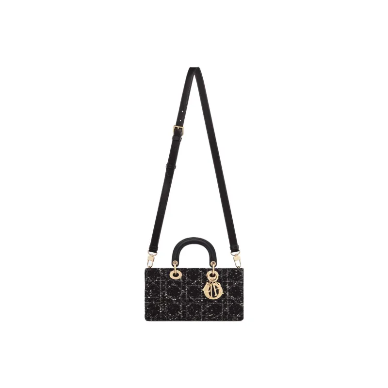 DIOR Lady D-JOY Tweed Dior Bag Shoulder Bag Crossbody Bag Handbag Medium Size Women's Black-5