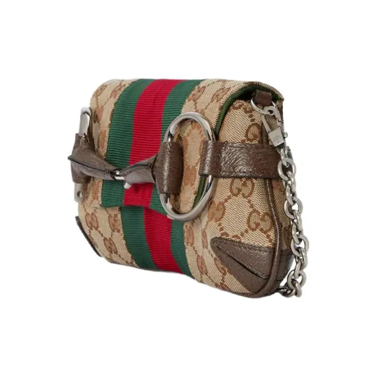 GUCCI Horsebit 1955 Leather Reproduction Shoulder Bag Handbag Shoulder Bag Women's Beige & Ebony-2