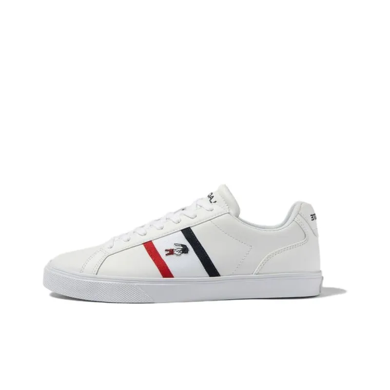 LACOSTE Slip Resistant Low Top Skateboard Shoes Men's White Red Blue-0