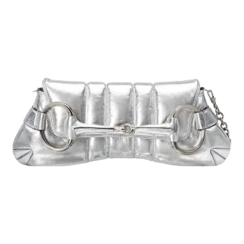 GUCCI Horsebit 1955 Leather Reproduction Shoulder Bag Shoulder Bag Clutch Women's Silver