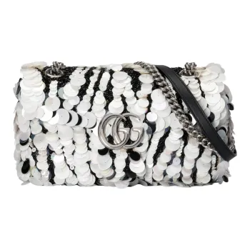 GUCCI GG Marmont Sequins And Bead Embroidery Crossbody Bag, Shoulder Bag Women's