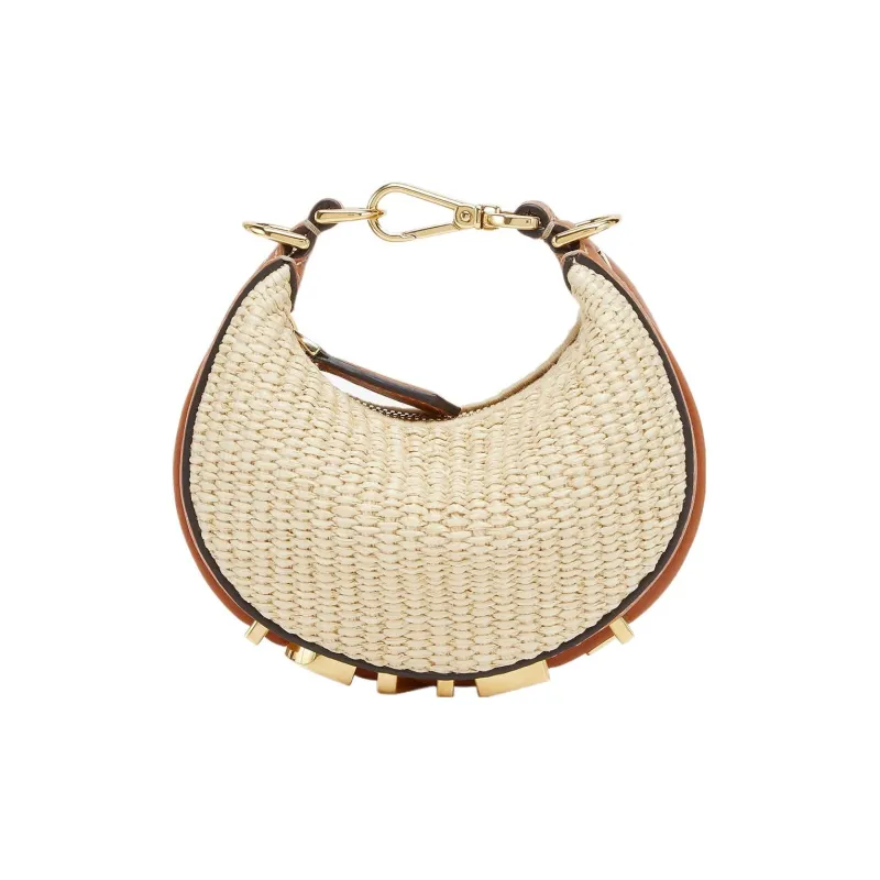 FENDI Fendigraphy Calfskin With Canvas Wrist Bag Extra Mini Women's Beige-1