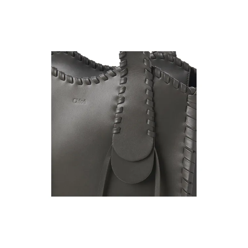 Chloe Mony Shiny Calfskin Tote Bag Shopping Bag Handbag Medium Size Women's Elephant Gray-3