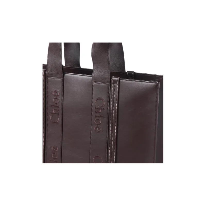 Chloe Woody Smooth Calf Leather Tote Bag, Shopping Bag, Handbag Tubas Women's Dark Purple-2