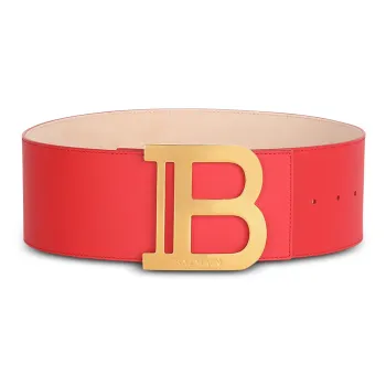 BALMAIN Letter B Logo Smooth Buckle Leather Belts Women's Pink Width 7.5cm