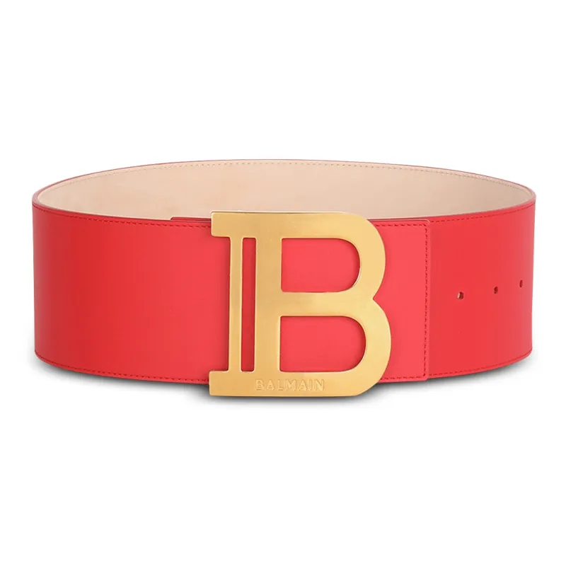 BALMAIN Letter B Logo Smooth Buckle Leather Belts Women's Pink Width 7.5cm-0